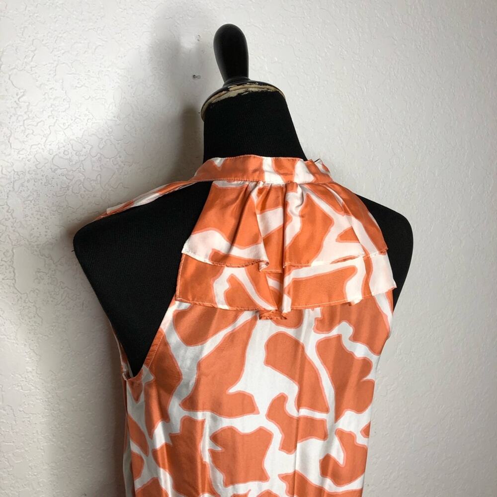 LOFT orange cream ruffle trim button front silk dress size 6 Petite 6P - Picture 10 of 16